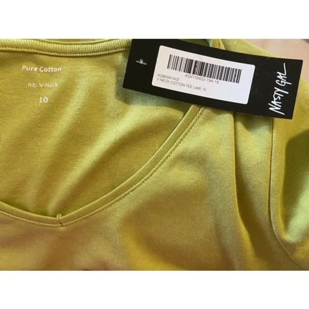 Nasty Gal Lime Green V Neck T Shirt Size 10 - Picture 8 of 9